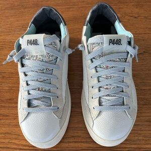 P448 John White Leather Sneakers Womens EU Sz 37 or US Sz 6.5-7